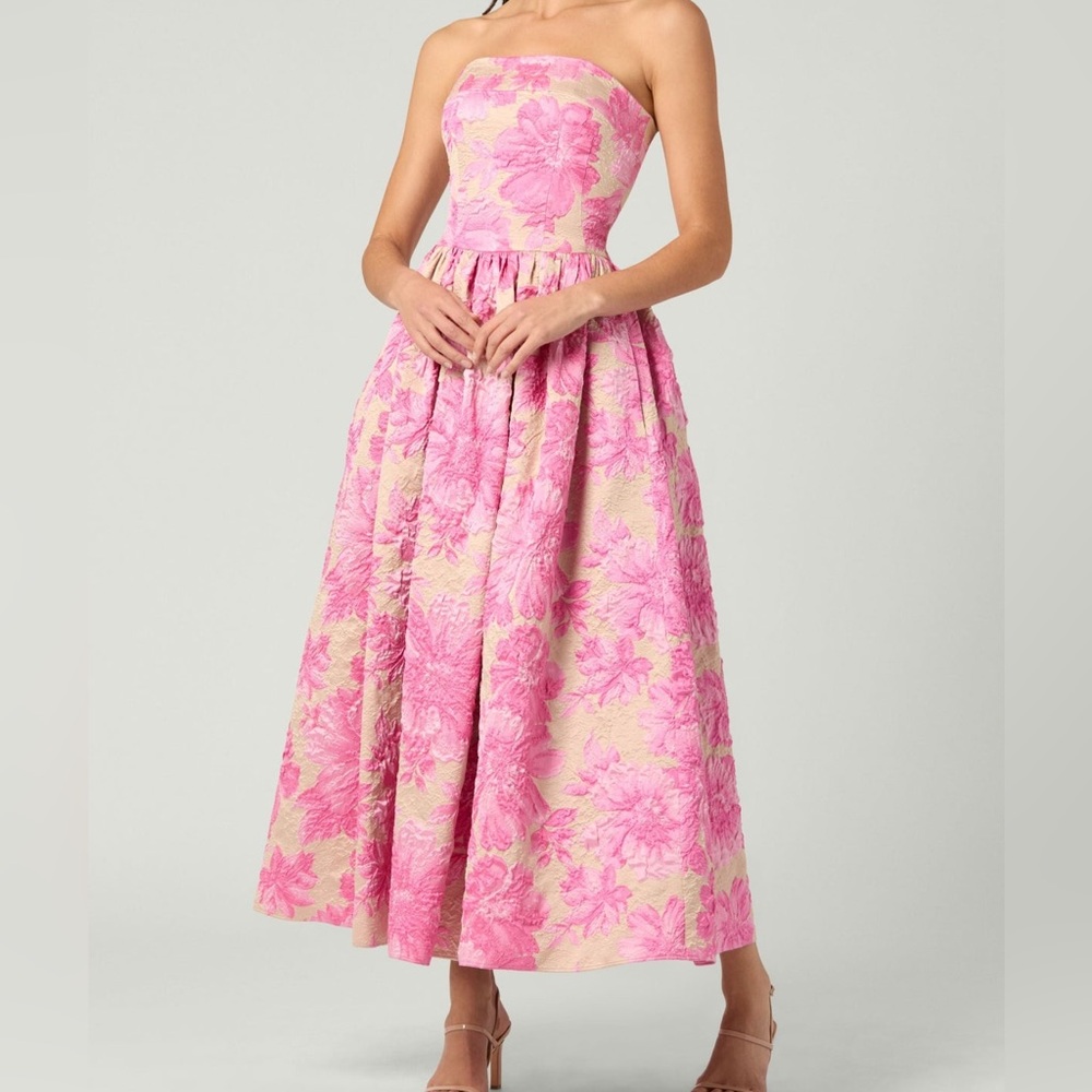 Shoshanna Pink and Cream Strapless Dress